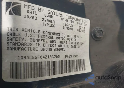 2004 Saturn Ion 3 from USA, damaged, VIN 1G8AL52F04Z136702